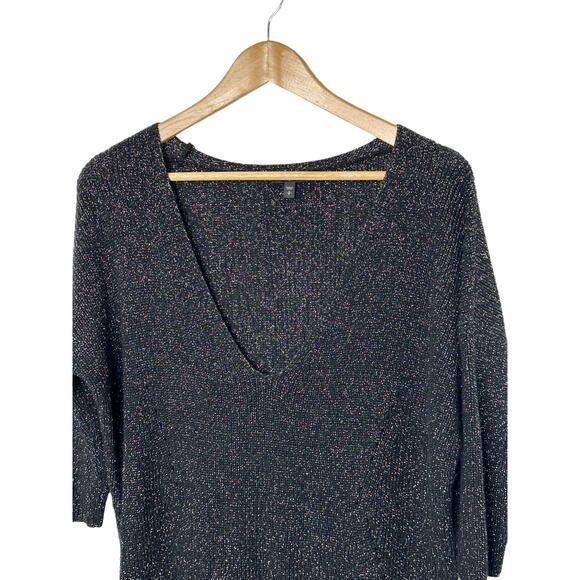 Express Black & Glitter Gold V-Neckline Short Sleeve Sweater Women's Small - Picture 4 of 6